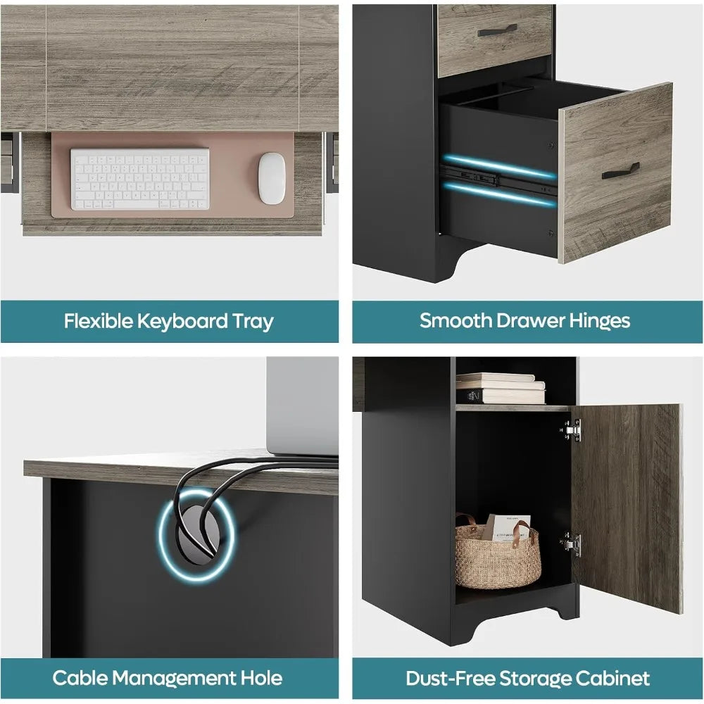 Ljustra 59 Inch Executive Desk with 2 Drawers Industrial Wood Design