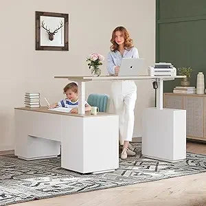 L Shaped Standing Desk Adjustable Height with Drawers and Shelves