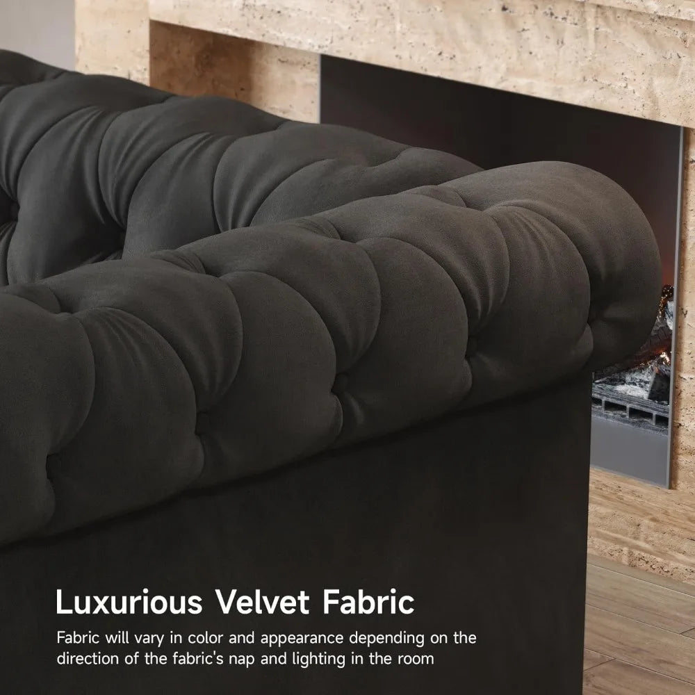 82" Velvet Chesterfield Sofa Deep Seat Button Tufted Couch w/Rolled Arms Classic