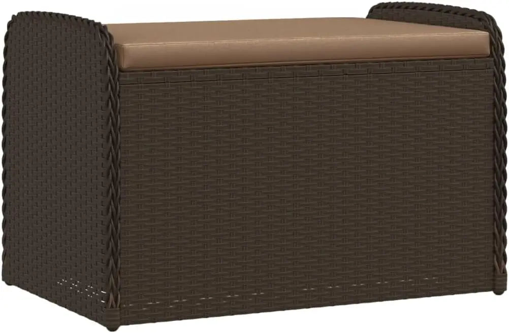 Outdoor Garden Storage Bench with Cushion Weather Resistant Black Poly Rattan