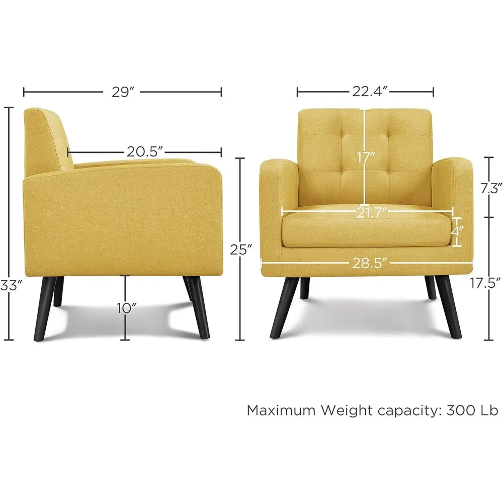 Mid-Century Accent Chairs Modern Upholstered Living Room Armchair Set of 2