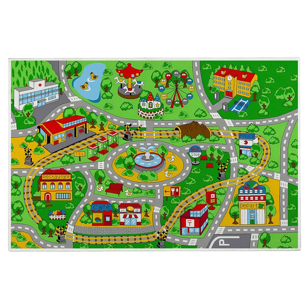Child Playmat Highway City Traffic Area Rug Non-Slip Carpet for Kids