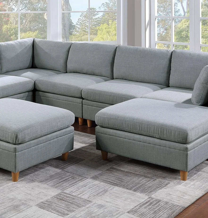 Ljustra 8pc Sectional Sofa Set Living Room Furniture Light Grey Fabric