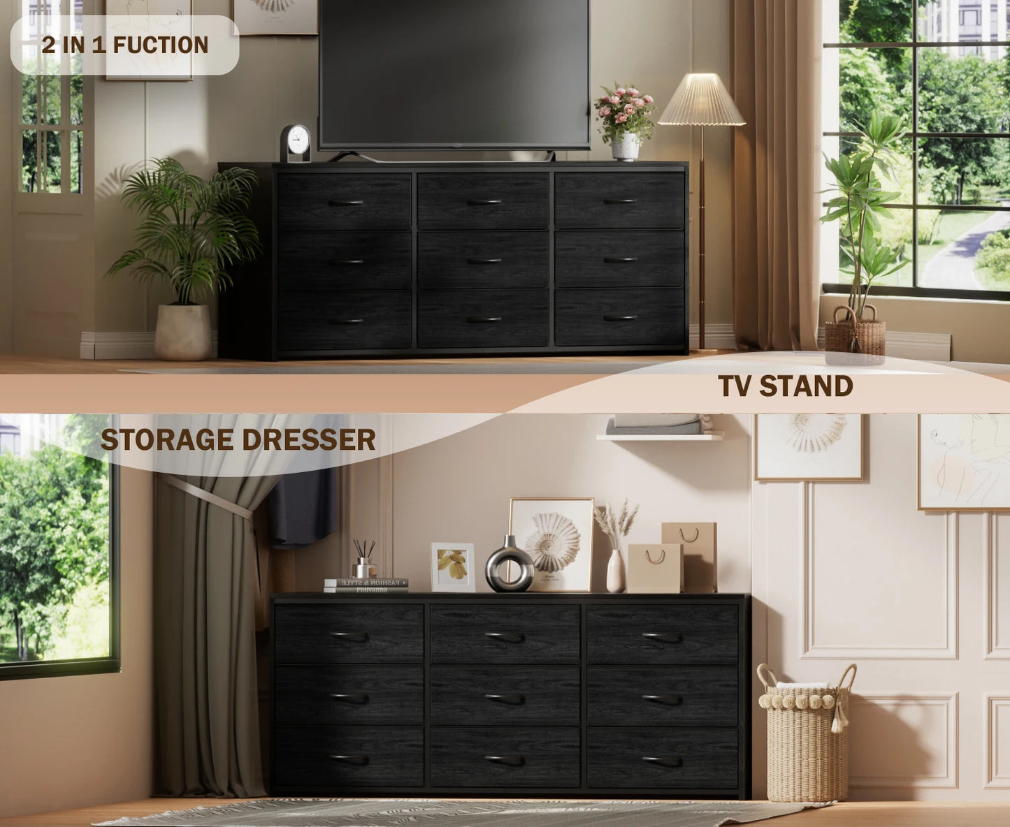 Ljustra 9 Drawer Wide Chest of Drawers Fabric Storage Dresser