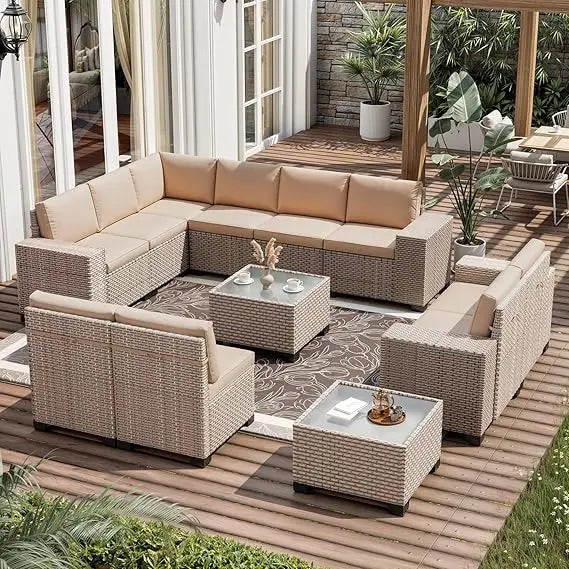 13 Piece Patio Furniture Set Outdoor Wicker Sofa Sectional Set