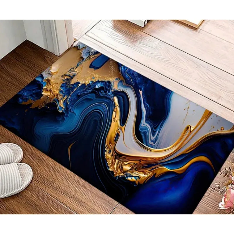 Blue Marble Pattern Non-Slip Area Rug for Living Room Bedroom Patio