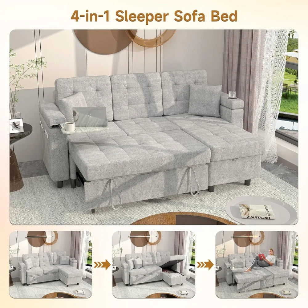 Ljustra 84 Inch Convertible Sectional Sofa L-Shape Pull Out Couch