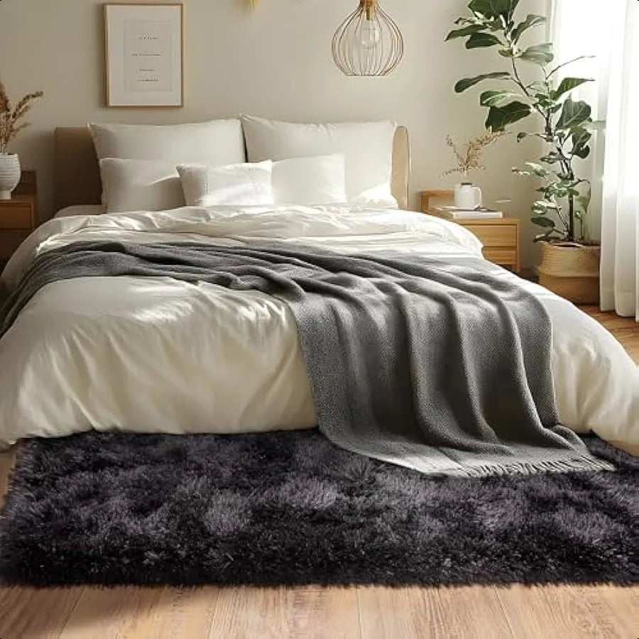 Black Runner Rug for Bedroom Hallways 2x6 Soft Non Slip Shag Carpet