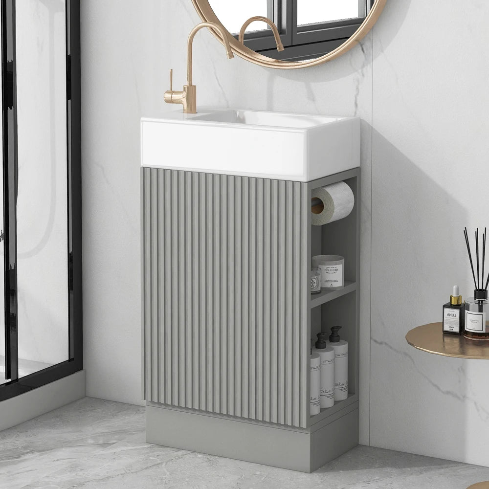 18.6 Inch Bathroom Vanity with Sink and Two-Tier Shelf Left Right Orientation
