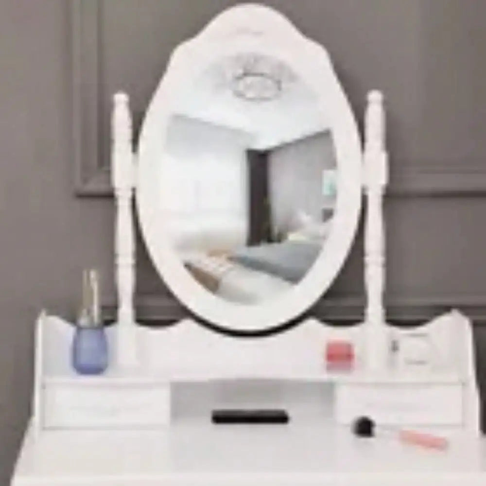 Makeup Vanity Table Set with Oval Mirror and 4 Drawers for Girls