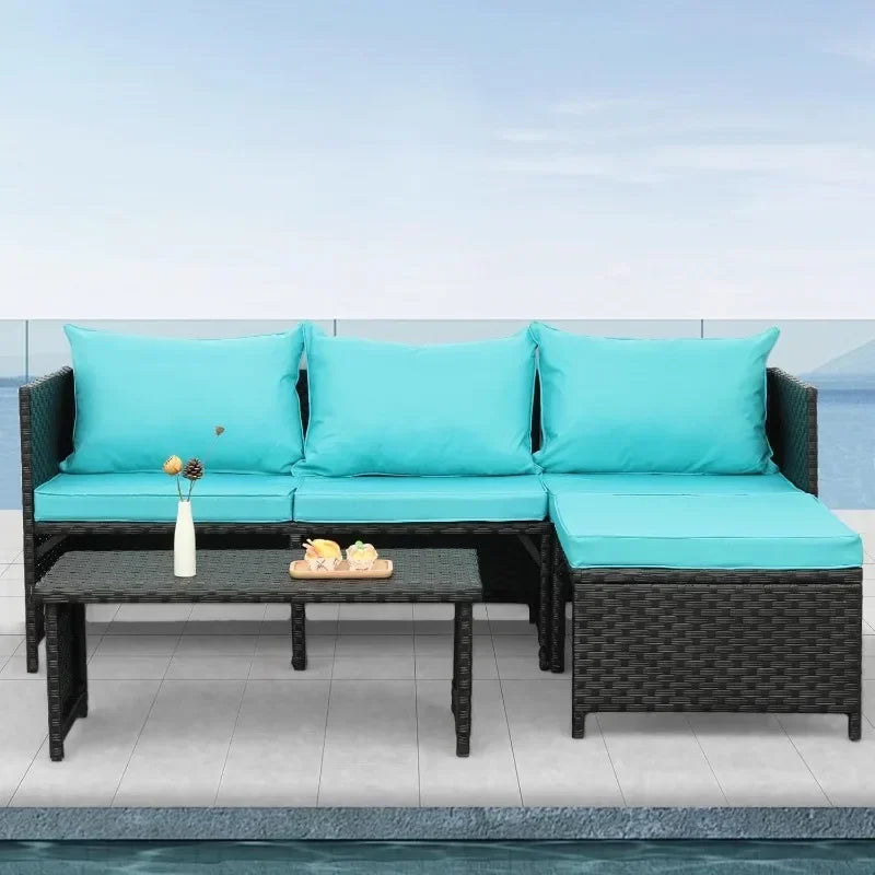 Valita 3-Piece Outdoor Rattan Furniture Set Patio Conversation Loveseat