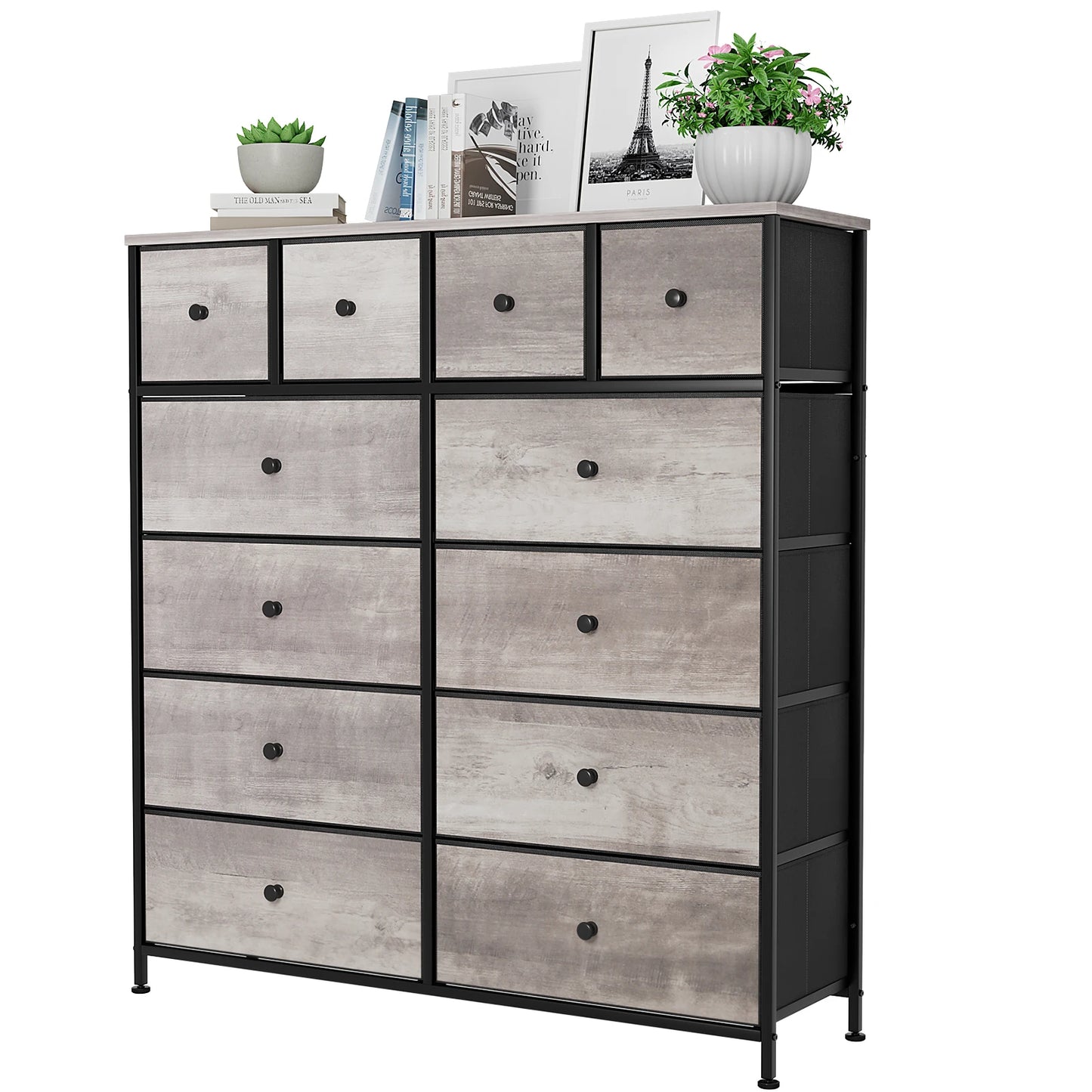 **** Chest of Drawers Fabric Storage 8/12 Drawers Wooden Top Metal Frame