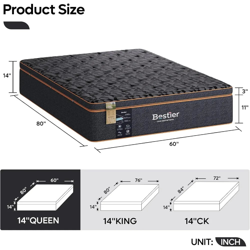 Ljustra 14 Inch Cooling Gel Memory Foam Mattress Queen Plush Organic