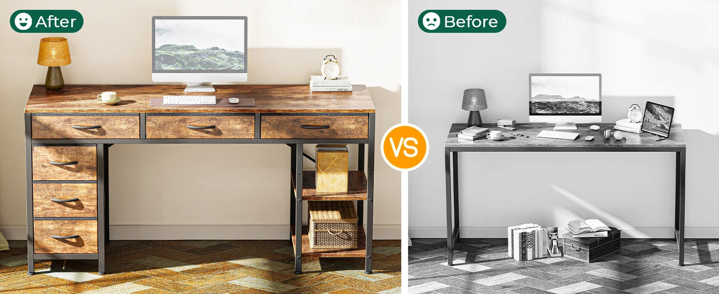 Computer Desk with 6 Drawers Reversible Corner Storage Office Desk