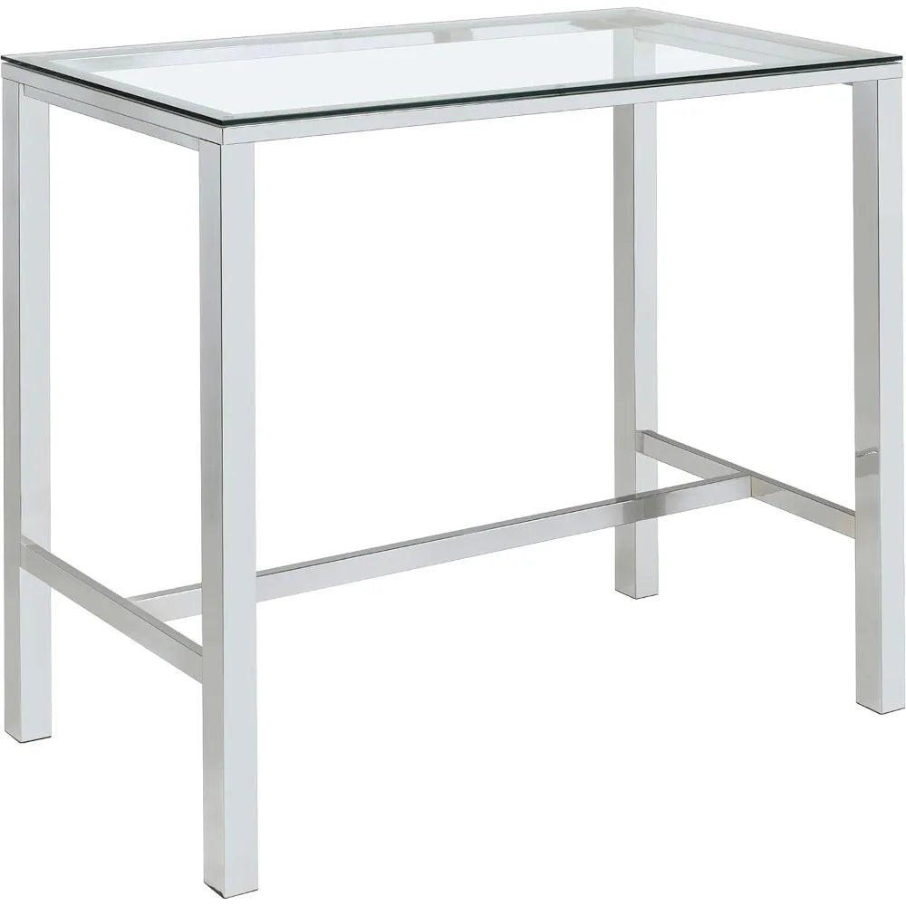 Ljustra 47 Inch Rectangular Bar Table Tempered Glass Chrome Legs