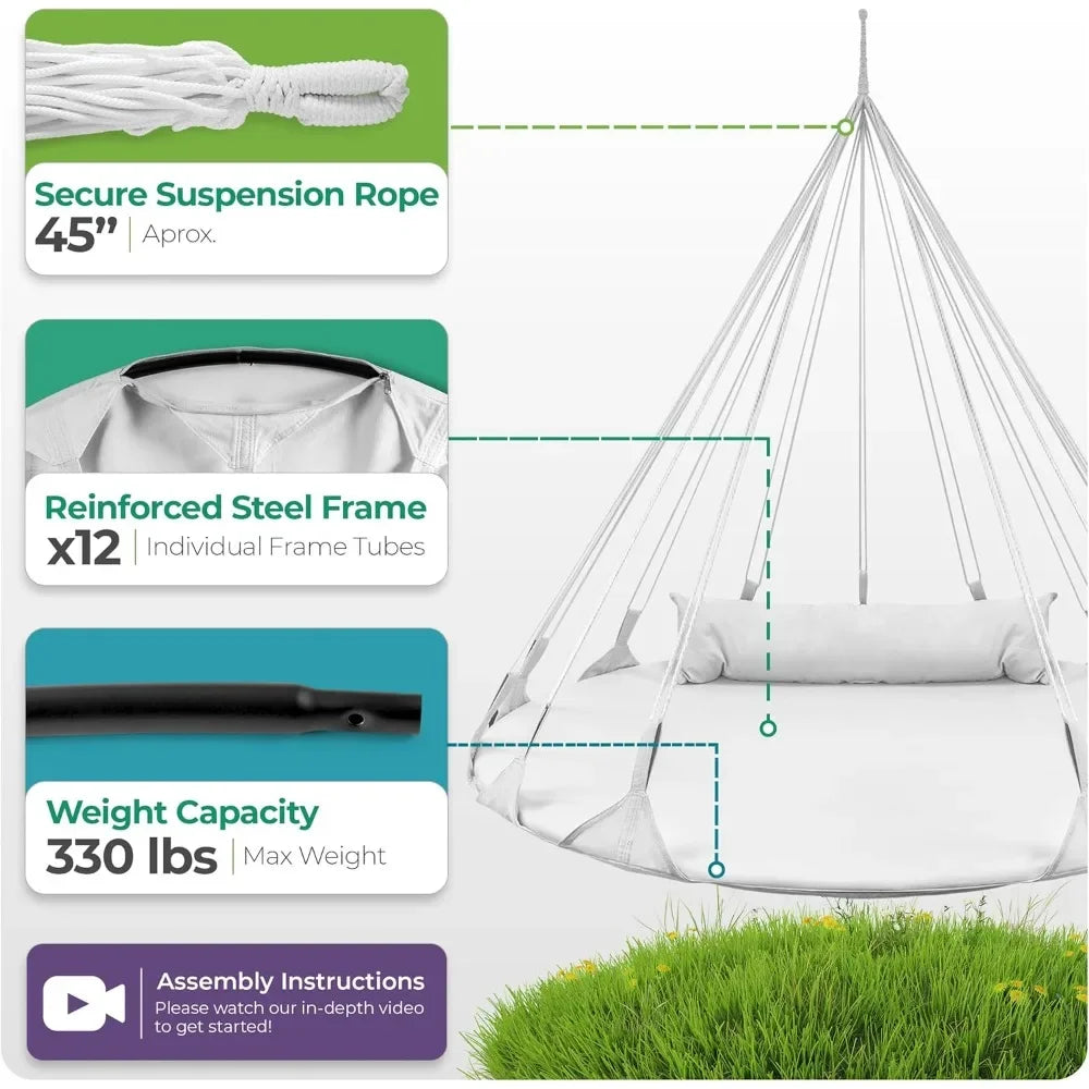 Stylish 56" Hanging Swing Hammock Cotton Saucer Lounger Chair with Pillow