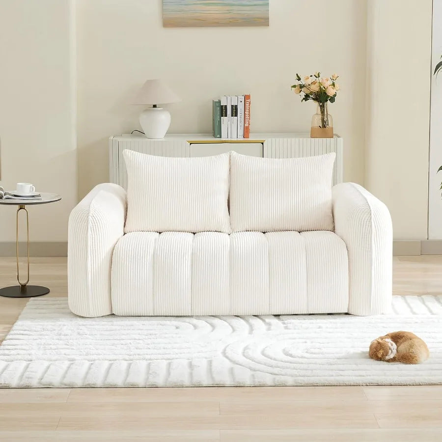 66in Boneless Corduroy Loveseat Sofa Tufted Deep Seat Couch for Living Room
