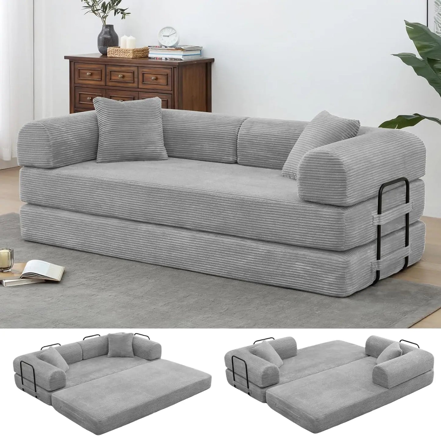 Ljustra Convertible Sofa Bed King Size Corduroy Sleeper Couch No Assembly