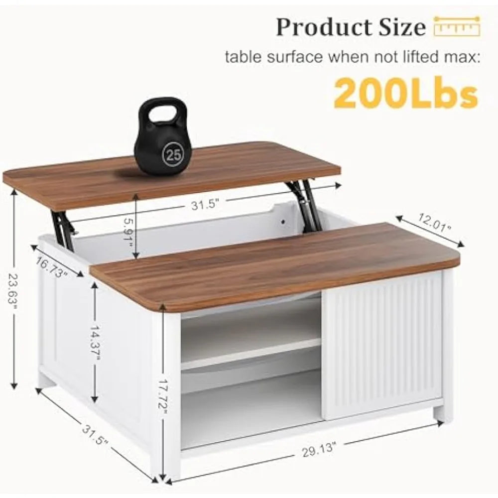 Lift Top Coffee Table with Storage Mid Century Modern Square Design
