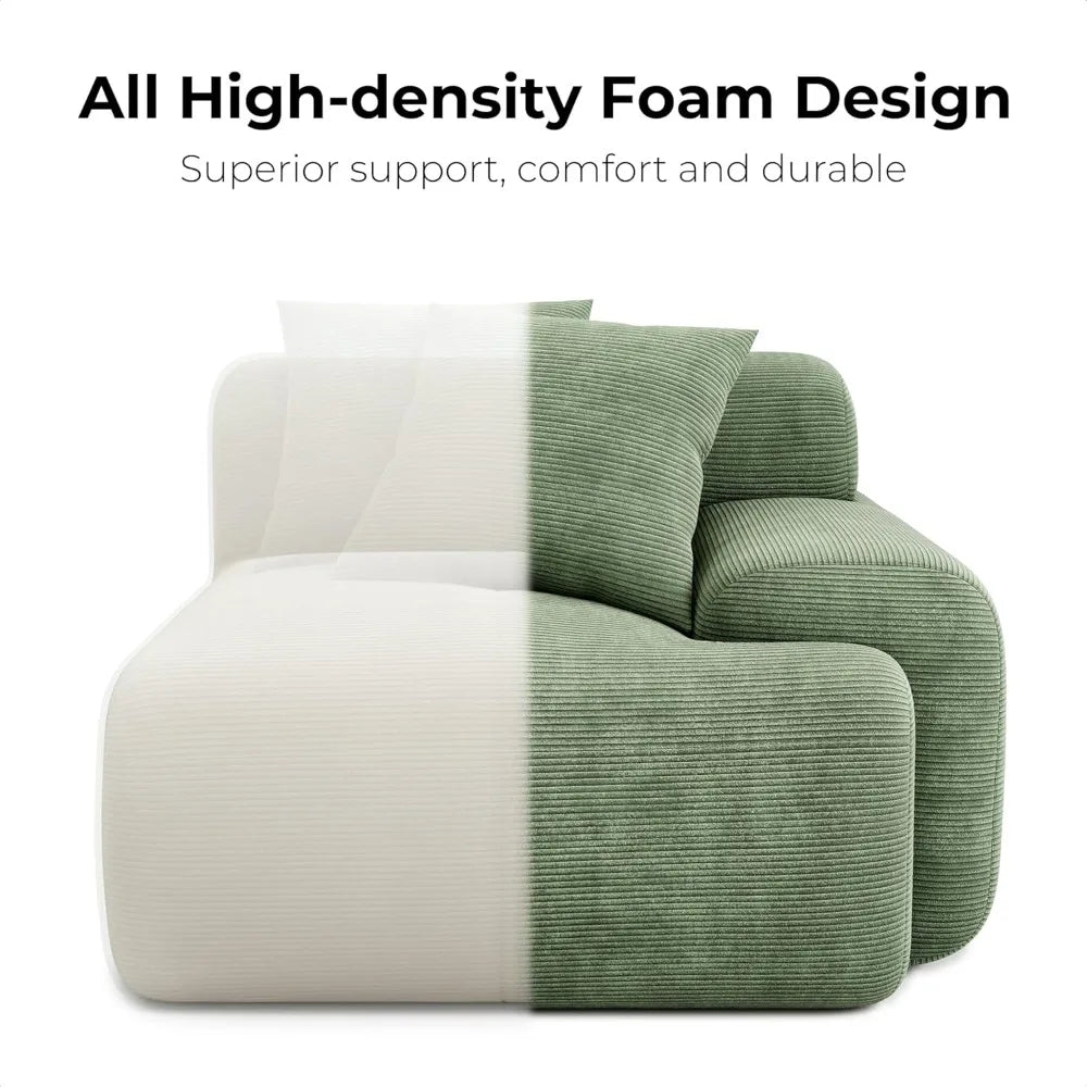 118" Modern L-Shaped Sectional Sofa Green Corduroy Upholstery