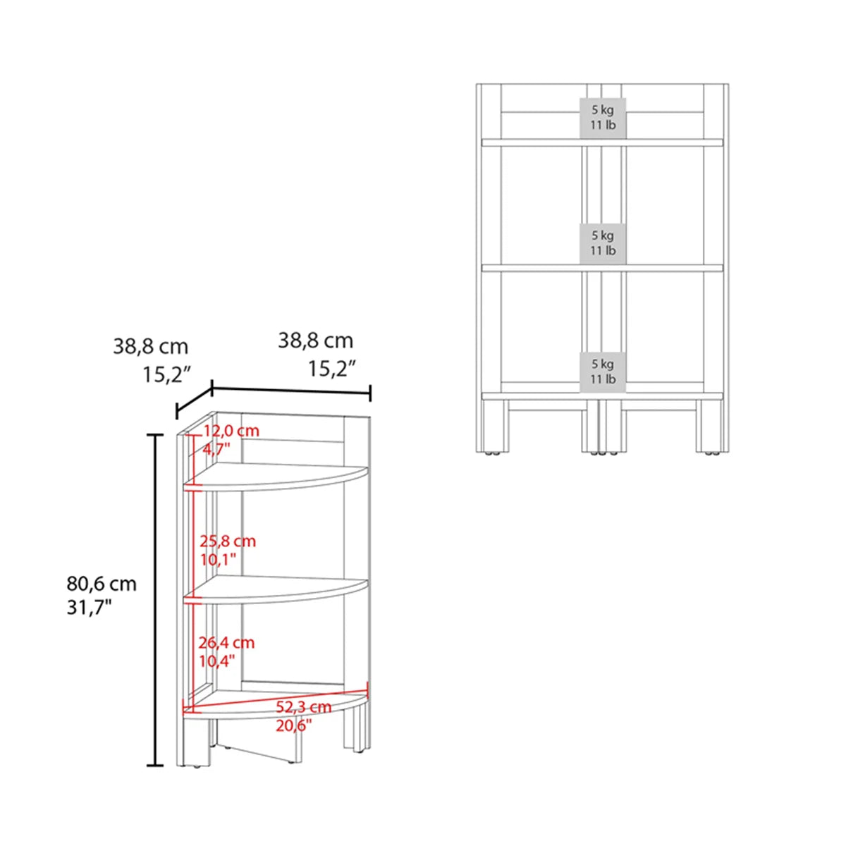 Akutan Side Table 3 Shelves Modern Design Compact Living Room Furniture