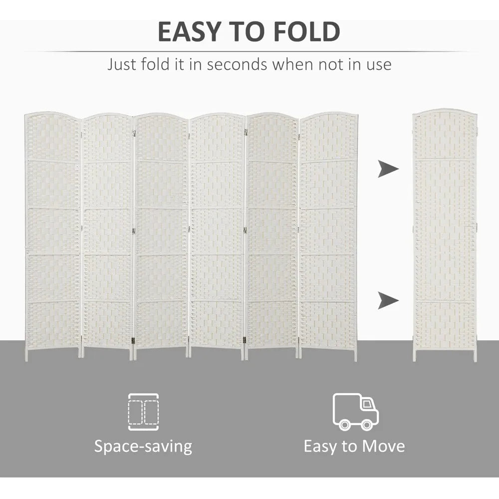 Room Divider 6 Panel Folding Privacy Screen Wicker Weave 6FT Tall