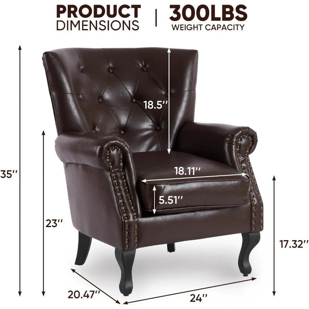 PU Leather Accent Chair Mid Century Modern Wing Back Club Chair