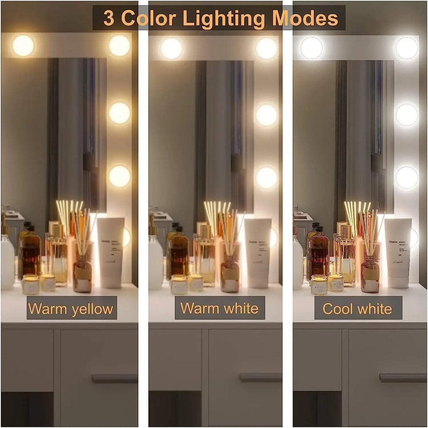 Vanity Desk with Stool Adjustable Brightness Lighted Mirror 3 Modes