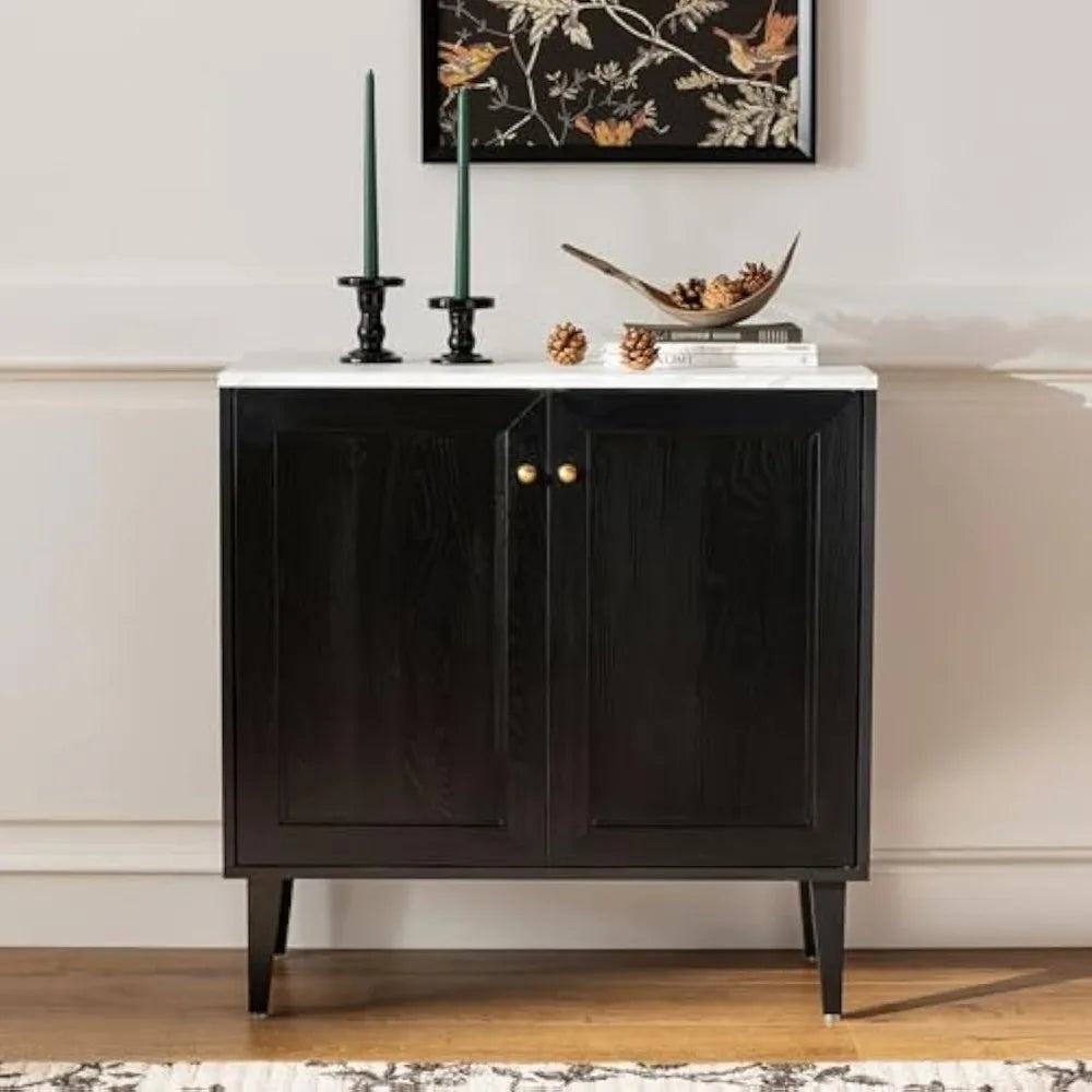 Ljustra Modern Sideboard Buffet Cabinet Faux Marble Top Adjustable Shelves