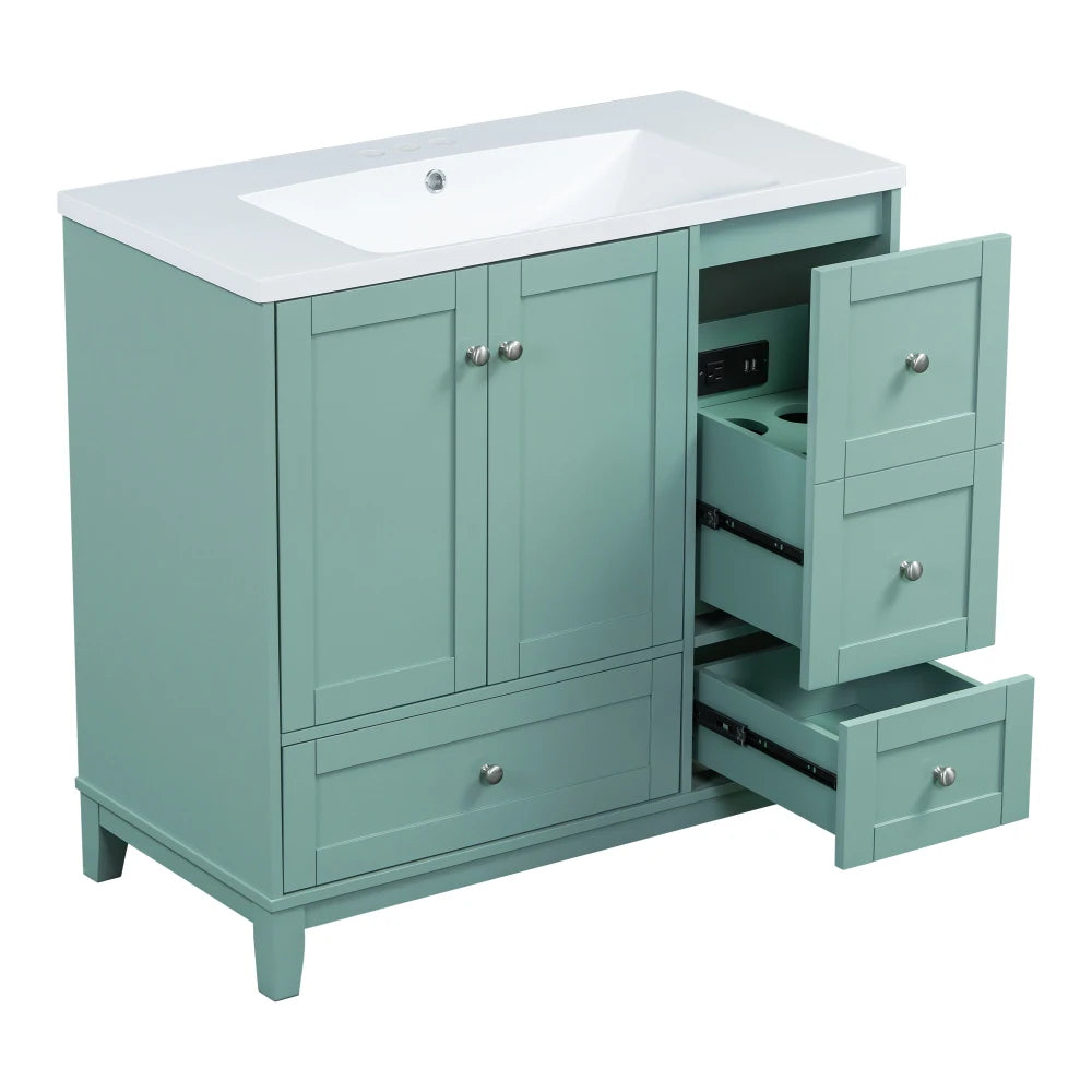 36 Inch Modern Bathroom Vanity with USB Charging and Ample Storage