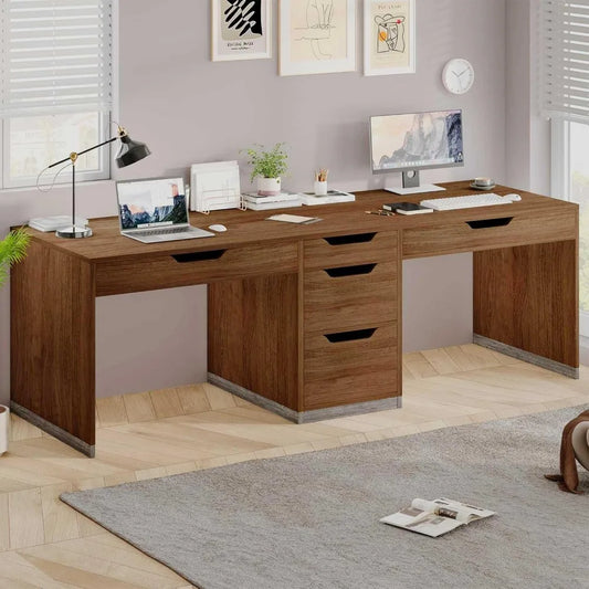 Two Person Desk with 5 Drawers Extra Long Computer Workstation