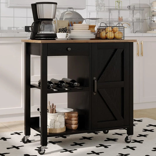 Kitchen Island Cart with Storage Portable Bar Cart Wine Rack on Wheels