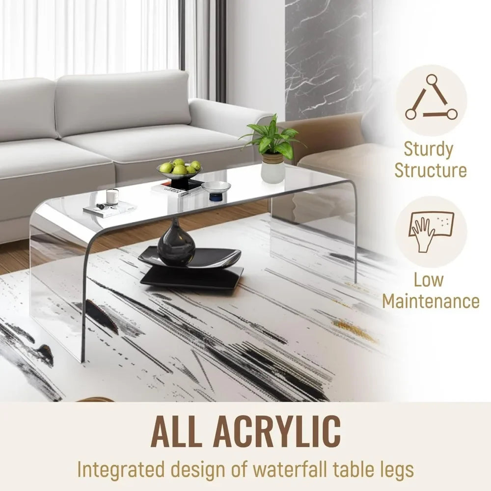 Long Rectangle Acrylic Waterfall Coffee Table Modern Minimalist Style