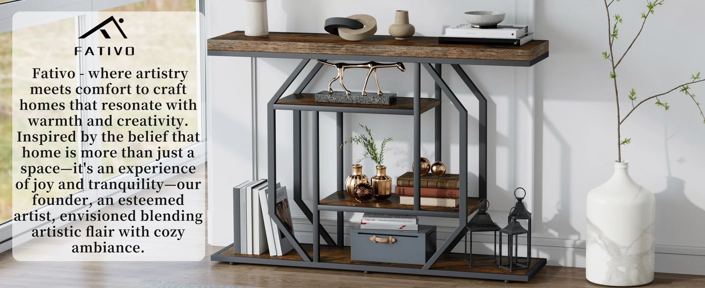Ljustra Industrial Entryway Console Table 120cm with 4 Tier Storage