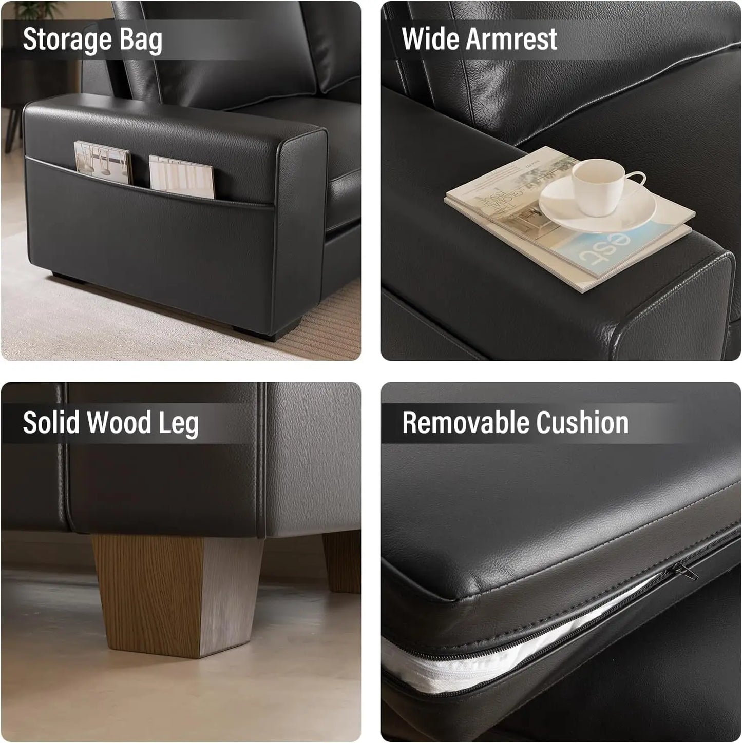 Mid Century Modern Faux Leather Loveseat Sofa with Side Pockets