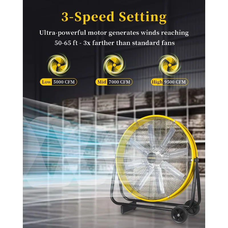 VENTISOL 24 Inch Industrial Floor Fan High Velocity 9500 CFM Heavy Duty