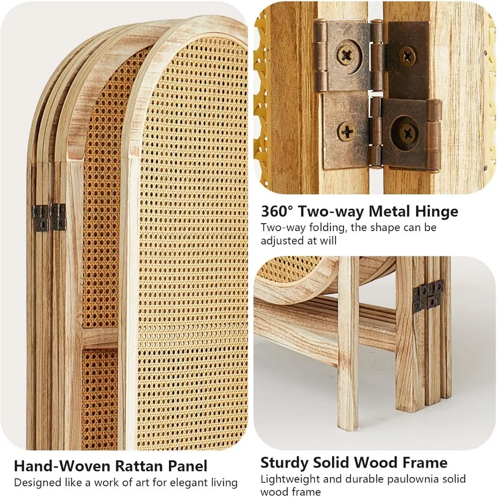 4 Panel Foldable Room Divider Screen Portable Rattan Privacy Divider