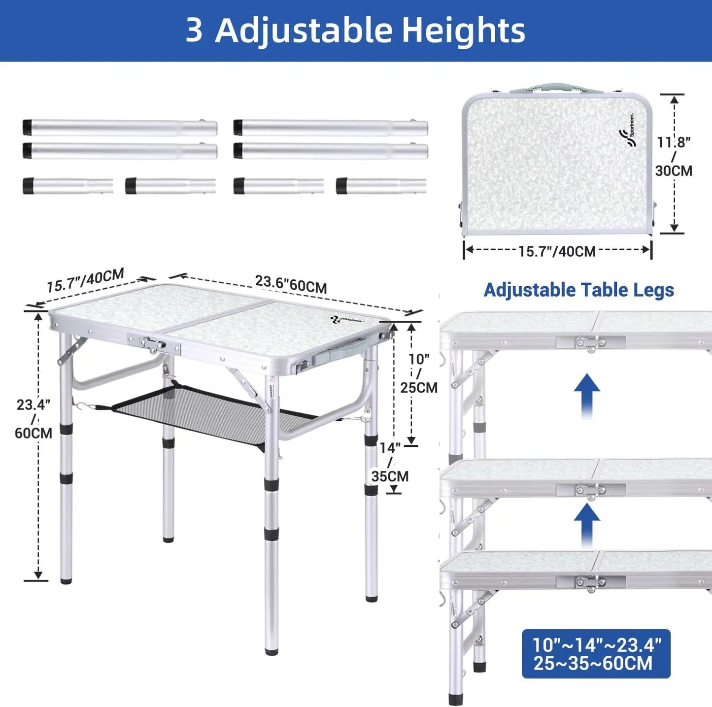 Camping Table Adjustable Height Small Folding Table Portable Compact