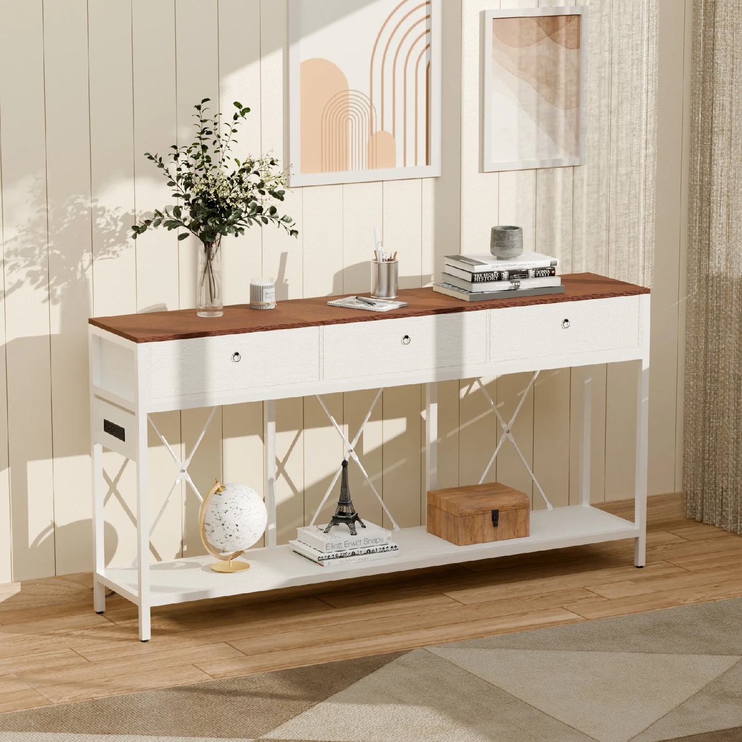 Redlife 67 Entryway Table with Charging Station Console Table for Living Room