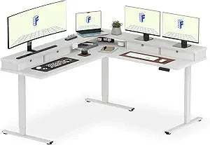 Large L Shaped Electric Standing Desk with Storage Drawers and Shelf