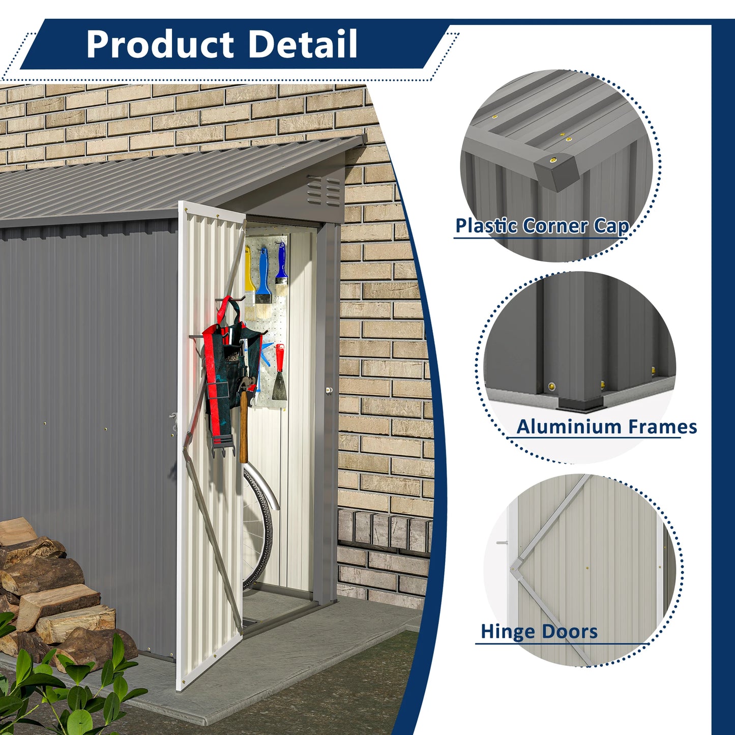 Ljustra 4x8 Metal Outdoor Storage Shed Waterproof Garden Cabinet