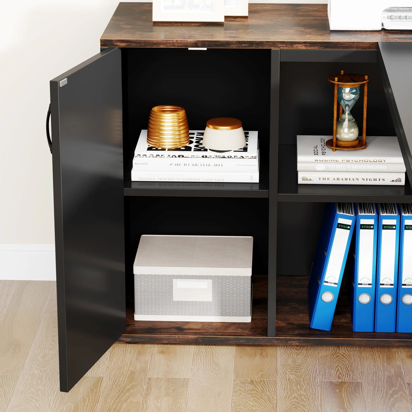 L Shaped Executive Desk with Storage Cabinet 71 Inch Office Furniture