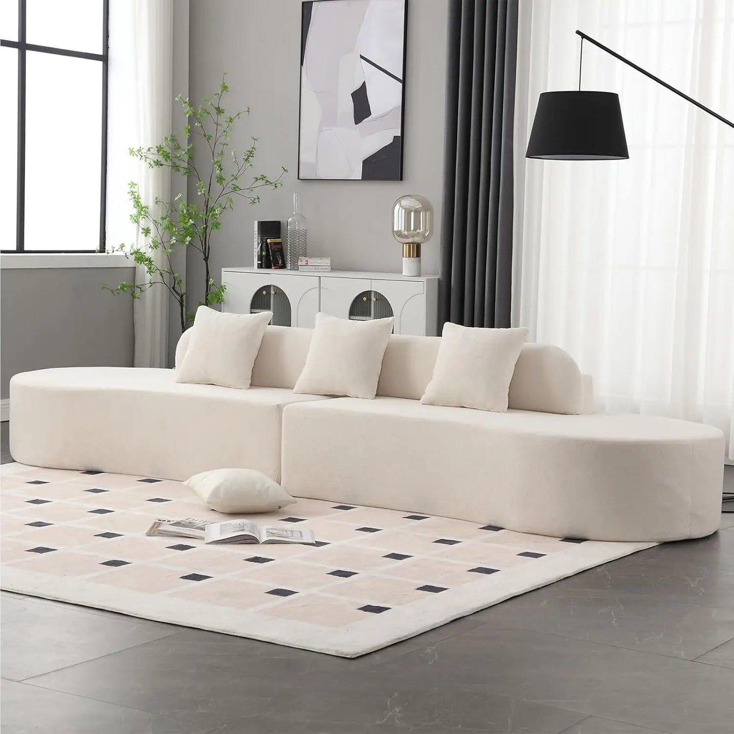 Luxurious Modern Sectional Sofa 4-Seater Living Room Couch with Pillows