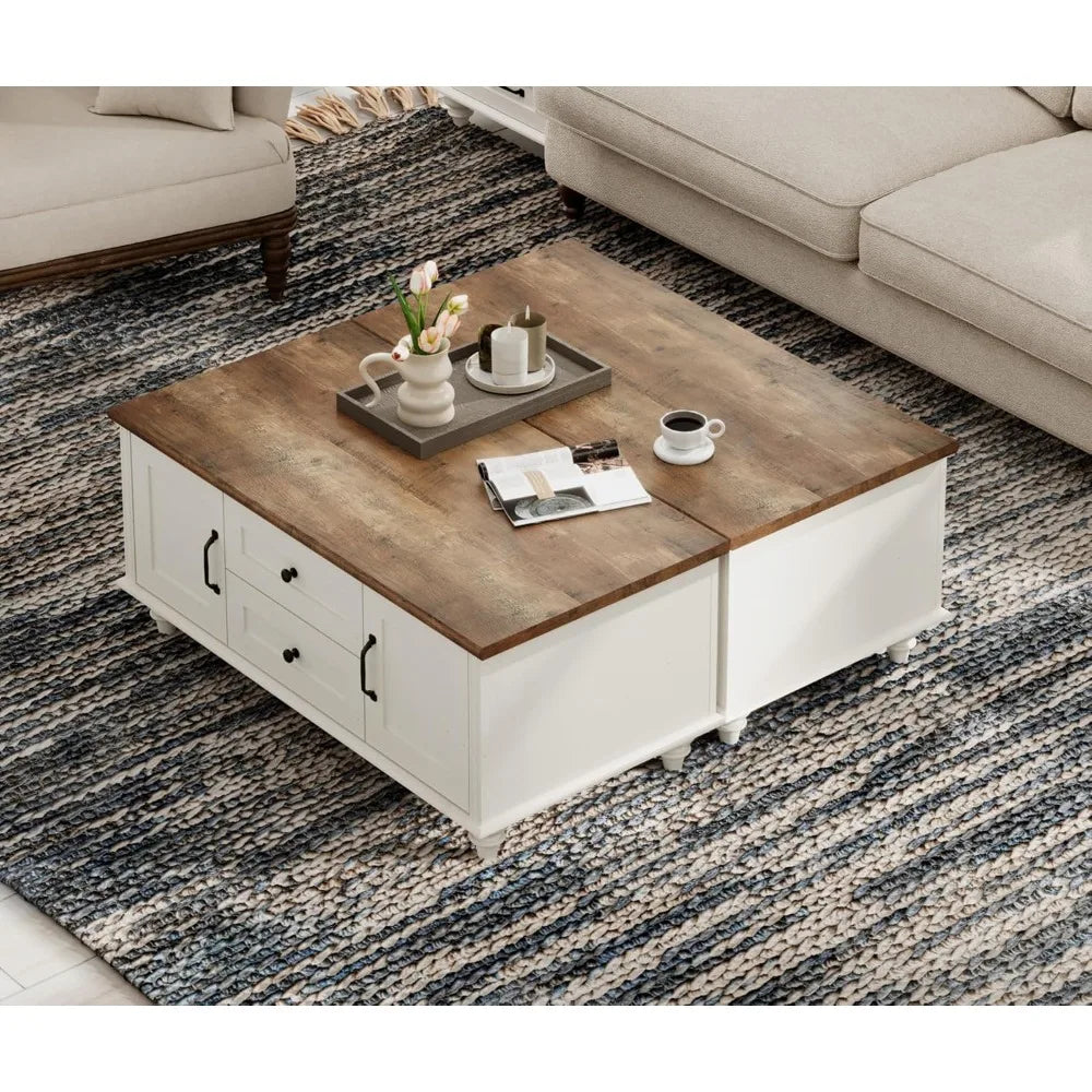 White Coffee Table Set of 2 Modern Storage Center Tables for Living Room