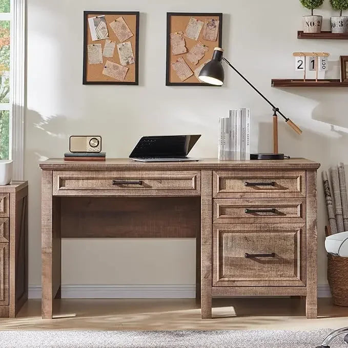 Modern Farmhouse Home Office Desk with File Cabinet 67 Inch Large Workstation