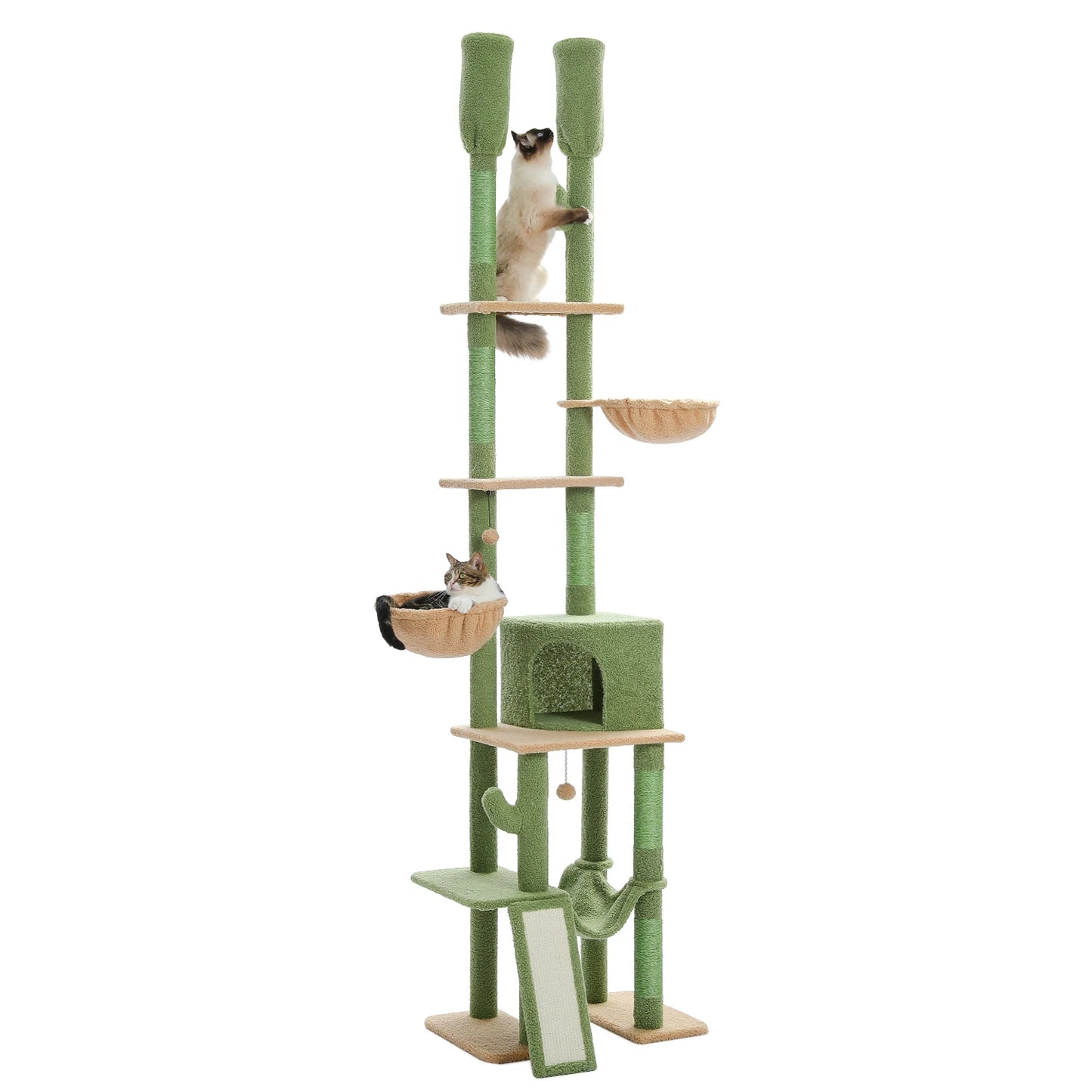 Cactus Cat Tree Floor to Ceiling Cat Tower 7 Tiers with Hammocks and Scratching Posts