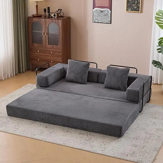 Corduroy Sofa Bed Convertible Floor Couch Armrests Comfortable Lounger
