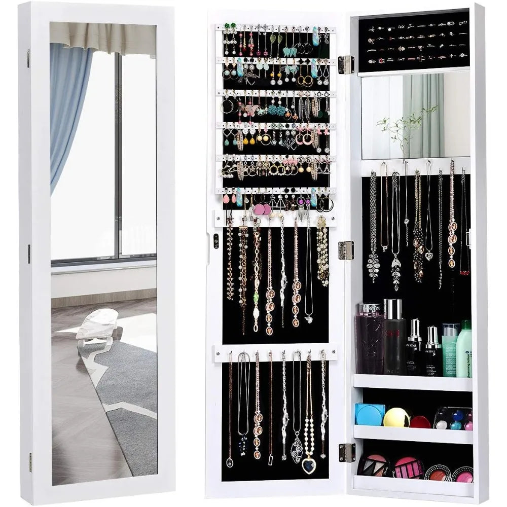Jewelry Armoire Wall Door Mounted Full Length Mirror Jewelry Organizer