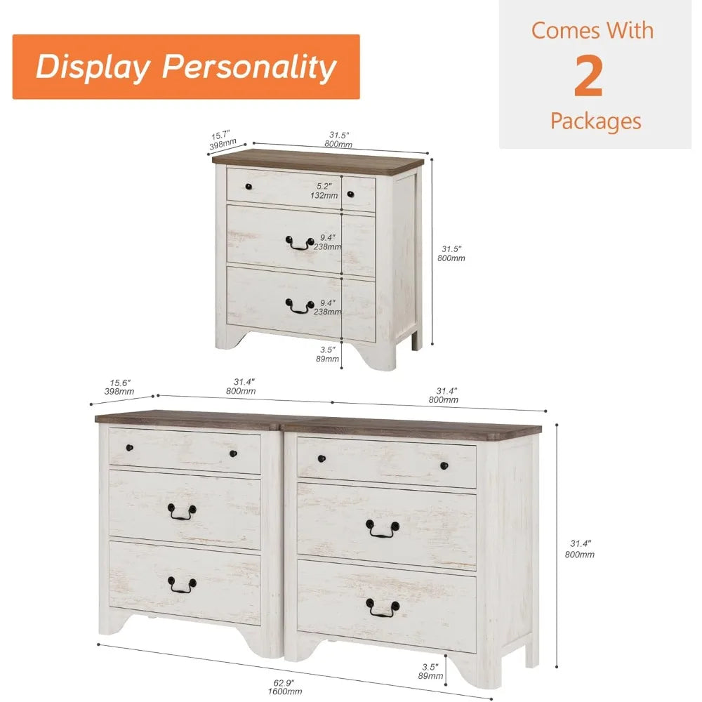 31.5" Wide End Tables Set of 2 Nightstand Large Storage Farmhouse Style