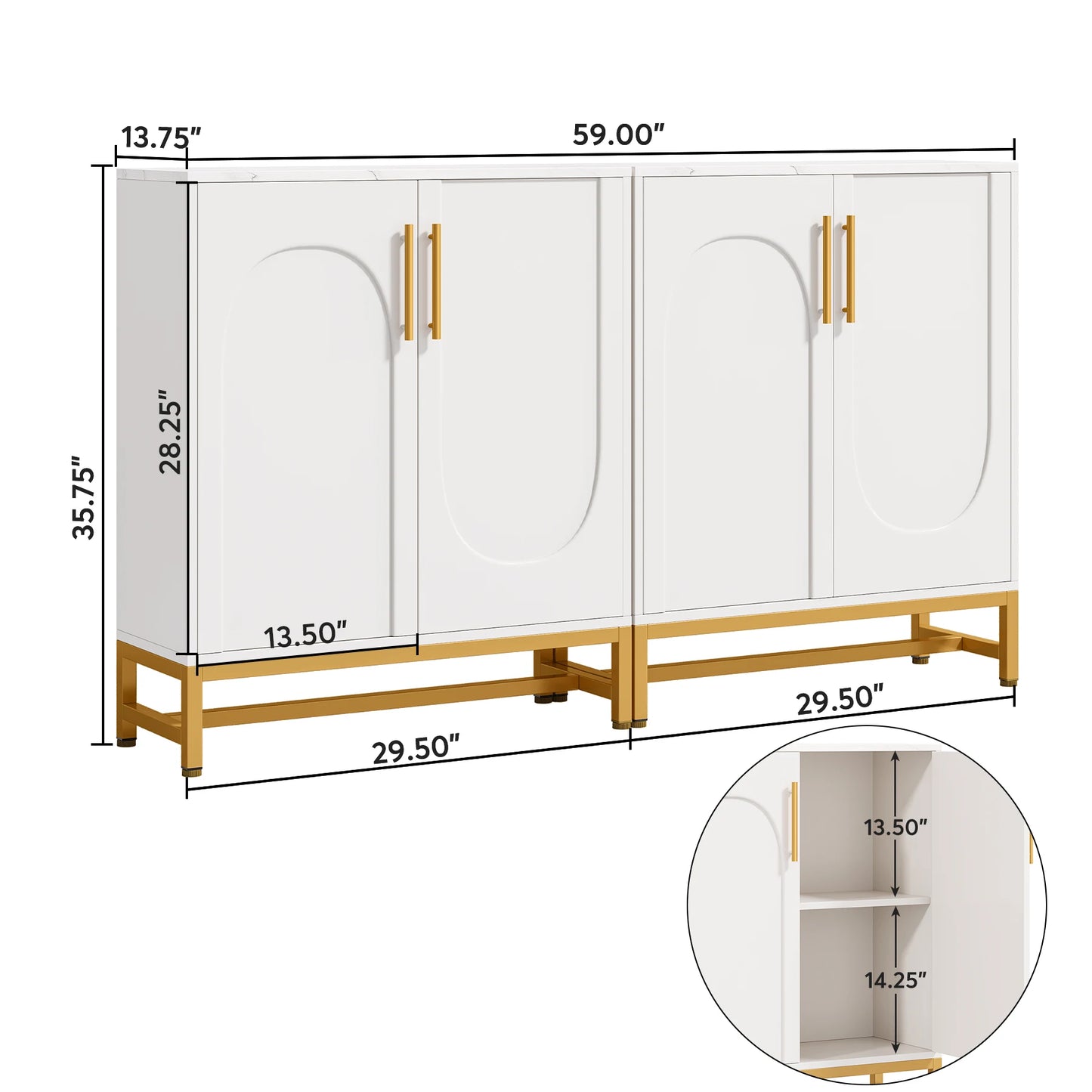 Ljustra Modern Sideboard Buffet Cabinet with 4 Doors Adjustable Shelves